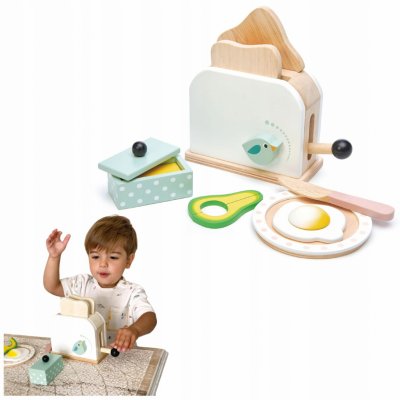 Leaf Toys Tender Breakfast toaster set dřevěný topinkovač s avokádem chleby vajíčko a nádobí