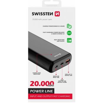 Swissten Power Line 20000 mAh 20W Power Delivery černá od 554 Kč -  Heureka.cz