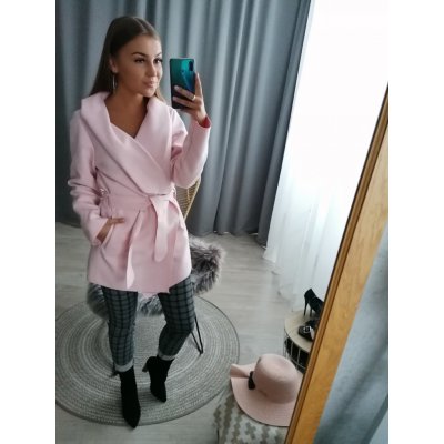 Dámský jarní kabát VS-DK2001 růžový – Zboží Mobilmania