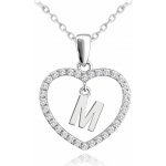 MINET Stříbrný náhrdelník písmeno v srdíčku "M" se zirkony (Ag 925/1000, 3,45 g) – Zboží Dáma
