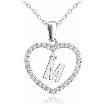 MINET Stříbrný náhrdelník písmeno v srdíčku "M" se zirkony (Ag 925/1000, 3,45 g) – Zboží Dáma