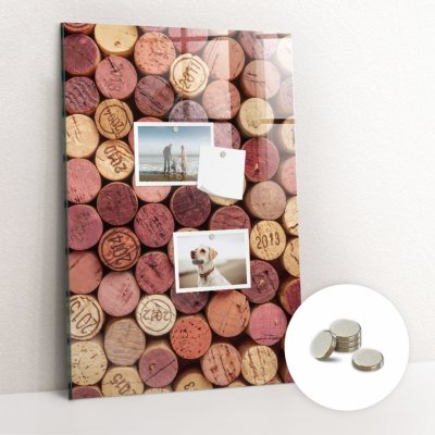 tulup Magnetická Tabule na Zeď Skleněná - Memo Board Kleněnou Přední Stranou - 5 magnetů v balení - 60 x 40 cm - Zátky od vína