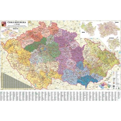 Excart Maps ČR - nástěnná mapa PSČ 135 x 90 cm Varianta: bez rámu v tubusu, Provedení: laminováná mapa v lištách (vydání 2023)