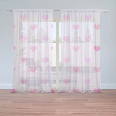 Sablio Záclony Růžové srdce: 2ks 150x250cm – Zboží Mobilmania