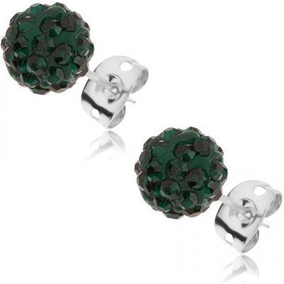 Šperky eshop náušnice z oceli smaragdově zelené kuličky se zirkony SP41.19 – Zboží Mobilmania