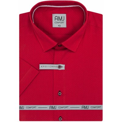 AMJ pánská bavlněná košile krátký rukáv regular fit puntíkovaná červená VKBR1280 – Sleviste.cz