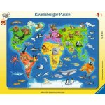 RAVENSBURGER Puzzle Mapa světa se zvířaty 30 dílků