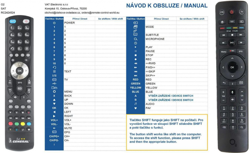 Dálkový ovladač General O2 TELEFONICA SET-TOP BOX