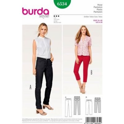Střih Burda zelený 6534 - dámské džínové kalhoty, tříčtvrteční kalhoty