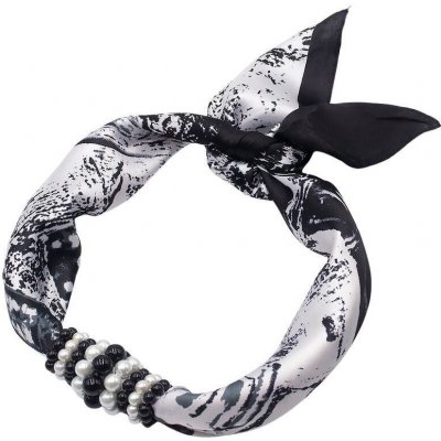 šátek s bižuterií Letuška černo-bílý s potiskem