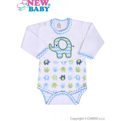 NEW BABY Kojenecké body s dlouhým rukávem New Baby Sloník bílo-modré – Zboží Mobilmania