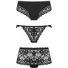 Dámské erotické kalhotky a tanga Underneath Eden Panties Set 3ks (Black), komplet krajkové kalhotky