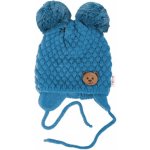 BABY NELLYS Zimní pletená čepice Teddy Bear na zavazování modrá – Sleviste.cz