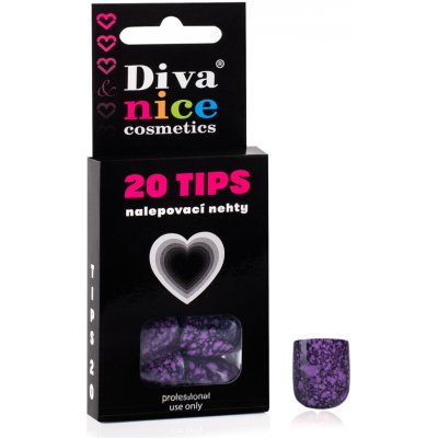 Diva & Nice Cosmetics Nalepovací umělé nehty TIPS 20 tmavě fialový mramor č. 32 – Zboží Dáma