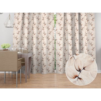 Biante Dekorační závěs Elen PM-132 Krémové listy na režném - šířka 140 cm 140x200 cm – Hledejceny.cz
