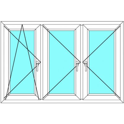 Ekosun Plastové okno 140x210 Trojkřídlé se sloupky 6 Bílá - Bílá