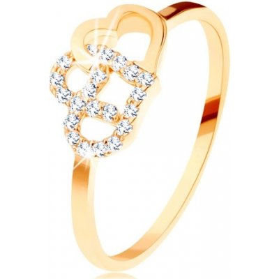 Šperky Eshop Prsten ve žlutém zlatě dva propojené obrysy srdcí úzká ramena S3GG110.55 – Zbozi.Blesk.cz