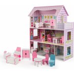 Mamido Třípatrový Dřevěný domeček pro panenky Tilli 70cm + LED osvětlení 8ks Nábytku – Zbozi.Blesk.cz