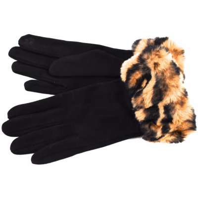 Elegantní zateplené dámské rukavice ozdobené kožešinou černá