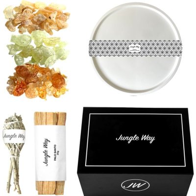 Jungle Way For Beginners Circle vykuřovací podložka 1 ks + Omani incense - Hojari Green Royal kadidlo 20 g + White Sage vykuřovadla II. 10 cm + Palo Santo kadidlo 20 g + Manila Copal kadidlo 20 g + Ar – Zboží Dáma