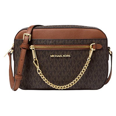 Michael Kors dámská kabelka crossbody Jet Set hnědá logová s řetízkem – Zboží Mobilmania