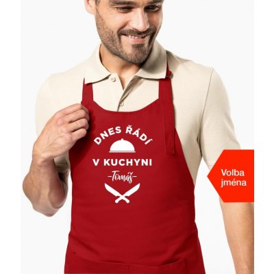 Kariban HobbyTriko Zástěra pro muže se jménem Dnes řádí v kuchyni.. Červená – Hledejceny.cz