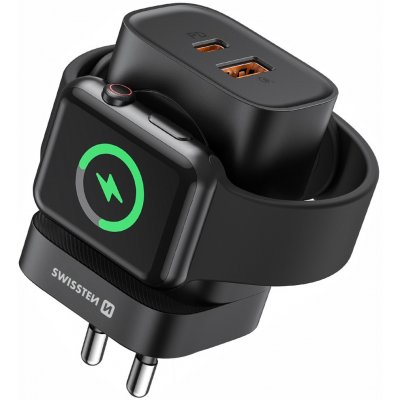 Swissten Síťový Adaptér 1xUSB-A, 1xUSB-C a Apple Watch PD, QC 20W – Zbozi.Blesk.cz