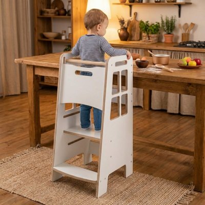 Babylike Montessori učící věž kitchen helper white bílá – Zboží Mobilmania