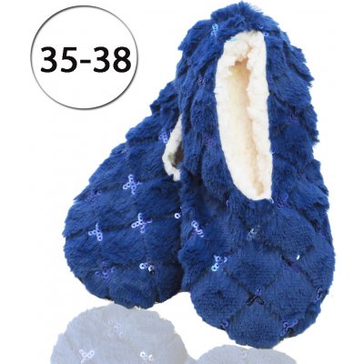 LOOKeN SM-HL-281D-BL1 dámské pantofle, balerínky z ovčí vlny, s třpytkami, modrá