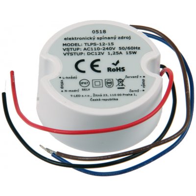T-LED, LED zdroj 12V 15W IP67 – Zboží Mobilmania