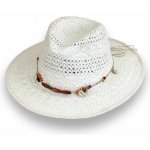 Krumlovanka letní slaměný klobouk Fedora zdobený korálky P-12317B bílý – Zbozi.Blesk.cz