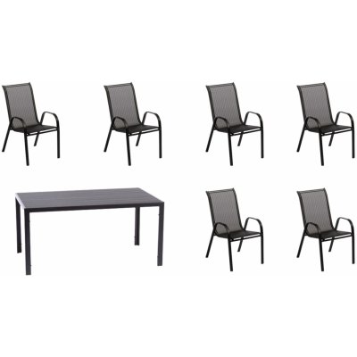 IWHOME Jídelní set VIGO L antracit + 6x židle VALENCIA 2 černá – Zboží Mobilmania