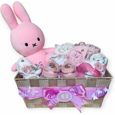 BabyDort plenkový dort zajíček růžový dárkový koš box pro miminko – Zbozi.Blesk.cz