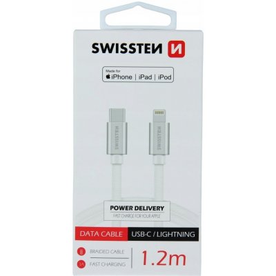 Swissten 71526203 USB 2.0, zástrčka C - zástrčka Lightning, MFi, opletený, 1,2m, stříbrný – Zboží Mobilmania