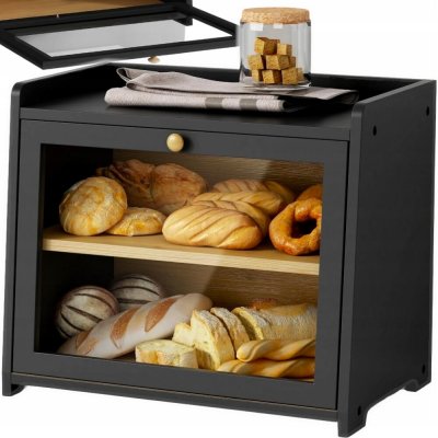 Chlebník TODOMI černý bambusový obdélníkový 40x25x35 cm – Zboží Mobilmania