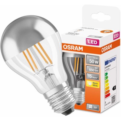 Osram LED žárovka LED E27 A60 6,5W = 34W 650lm 2700K Teplá bílá Mirror Silver – Zboží Mobilmania