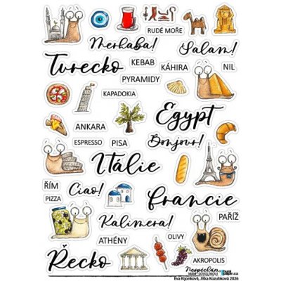 Písmena, čísla, samolepky s texty HuráPapír Samolepky A5 Turecko, Egypt, Itálie, Francie, Řecko – Hledejceny.cz