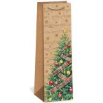 ARGUS Dárková papírová taška NATUR na víno (11 x 36 cm) - Stromeček s girlandou 08340099 – Zboží Dáma