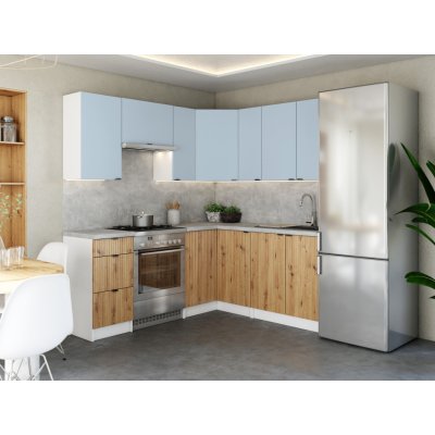 FRONTI Rohová kuchyňská linka LAMIA 190x170 cm Denim/Dub artisan – Zbozi.Blesk.cz