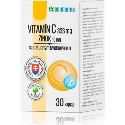 EDENPharma Vitamín C 333 mg + Zinek 15 mg 30 kapslí – Hledejceny.cz
