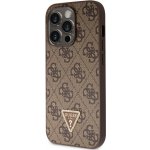 Guess PU 4G Strass Triangle Metal Logo Zadní + Crossbody Popruh iPhone 15 Pro Hnědé – Zboží Živě
