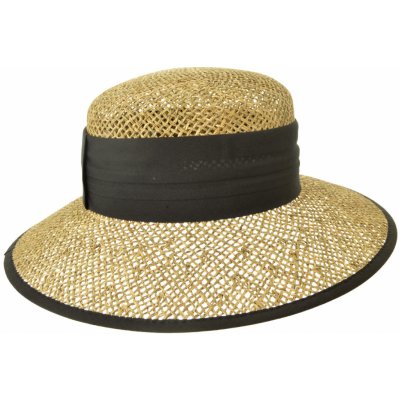 Dámský béžový letní slaměný (mořská tráva) klobouk s černou stuhou Seeberger since 1890
