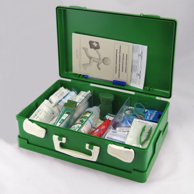 VMBal kufr první pomocis náplní sklad/obchod zelená plastová lékárnička 4191