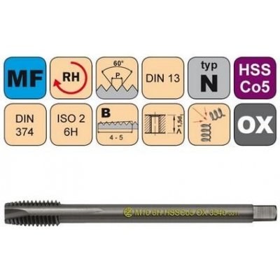 NÁSTROJE CZ Závitník strojní M8x1 ISO2 HSSCo5 OX DIN 374 B - 3540 - CZZ3540-M8X1-ISO2 – Hledejceny.cz