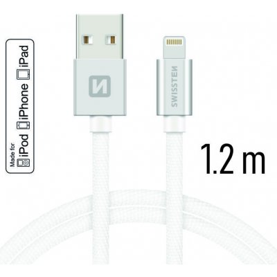 Swissten 71524203 USB 2.0 typ A na Lightning, USB 2.0, zástrčka A - zástrčka Lightning, MFi, opletený, 1,2m, stříbrný – Zbozi.Blesk.cz