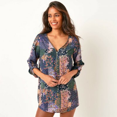 Tunika se zipem a potiskem khaki/karamelová – Zboží Mobilmania