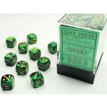 Sada 36 kostek Chessex - Gemini 12mm d6 Black-Green/gold Dice Block – Zboží Živě