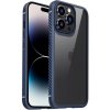 Pouzdro a kryt na mobilní telefon Apple Pouzdro AppleKing nárazuvzdorný transparentní s karbonovou texturou iPhone 14 Pro Max - modré