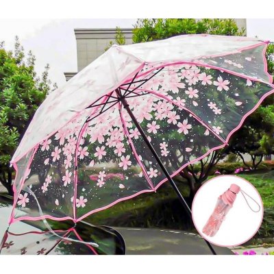 Skládací průhledný deštník sakura – Sleviste.cz