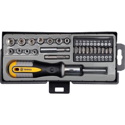 Šroubovák ráčnový s bity + nástavce - sada 36ks VOREL – Sleviste.cz